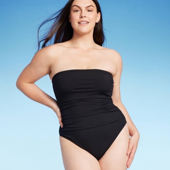 Shade & Shore Ribbed One-piece Bandeau Swimsuit Medium 8-10 - Picture 1 of 9